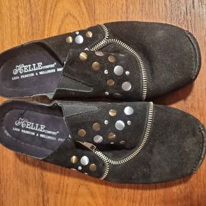 Elle Black Suede Women's Shoes with Silver Accents